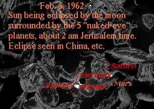 Eclipse planetary alignment 1962 Feb 5 and comet